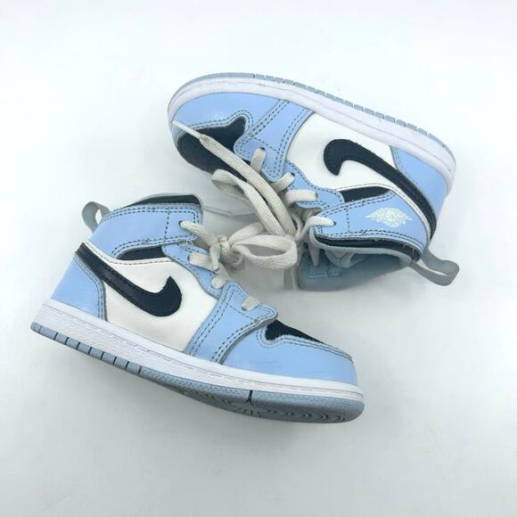 Nike Air Jordan 1 Toddler Sneaker 8C Mid Ice Blue Black Sail 644507-401 Kid Shoe - Picture 5 of 6